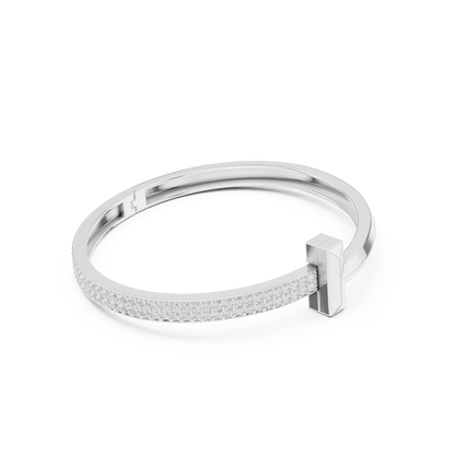 Modern pavé diamond nail bangle featuring a sleek polished nail-inspired design with sparkling pavé-set diamonds by Orova Jewels.