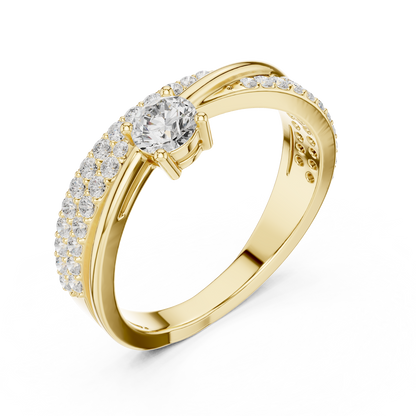 Pavé Diamond Solitaire Engagement Ring featuring a brilliant solitaire setting with a sparkling pavé diamond band and polished finish by Orova Jewels.