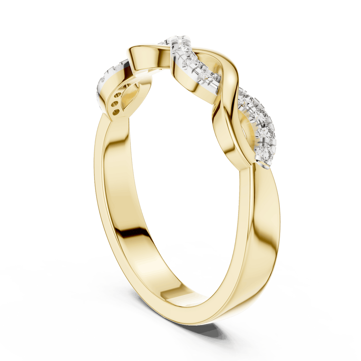 Twisted Diamond Wave Band Ring featuring an elegant crossover wave design with sparkling round stone accents and a polished finish by Orova Jewels.