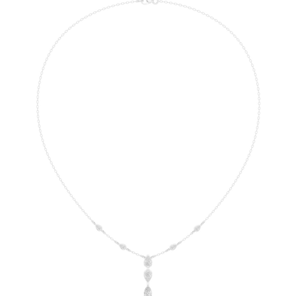 Elegant teardrop diamond pendant necklace with a delicate chain and sparkling accent stones by Orova Jewels.