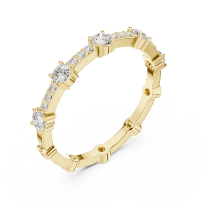 Shared Prong Diamond Eternity Band featuring brilliant round diamonds in a polished half eternity shared-prong setting by Orova Jewels.