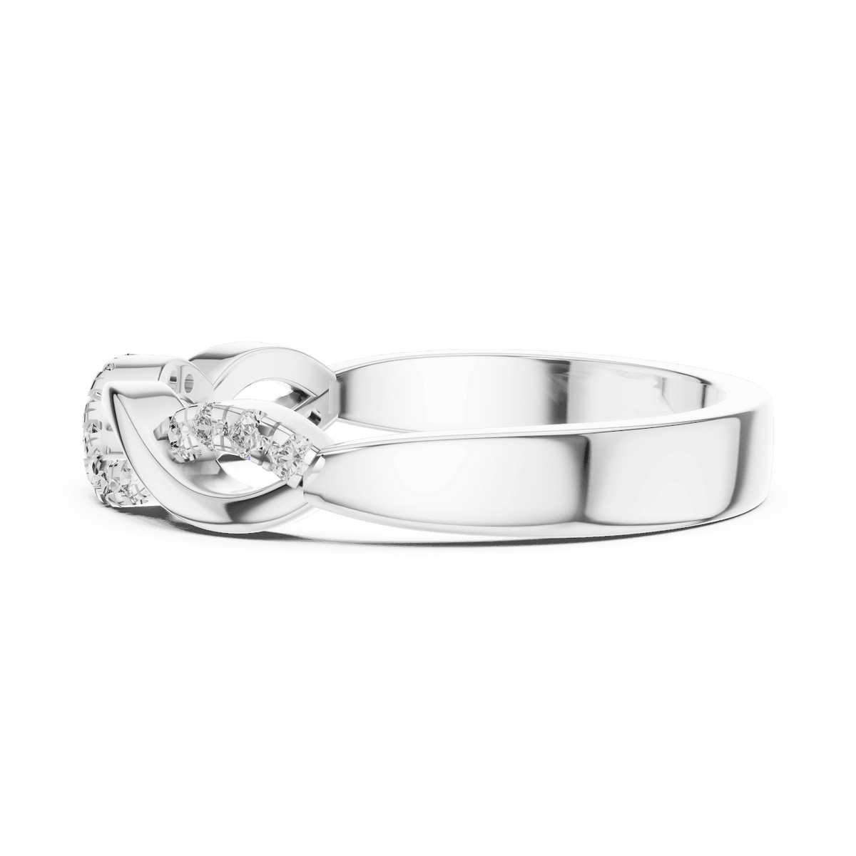Twisted Diamond Wave Band Ring featuring an elegant crossover wave design with sparkling round stone accents and a polished finish by Orova Jewels.