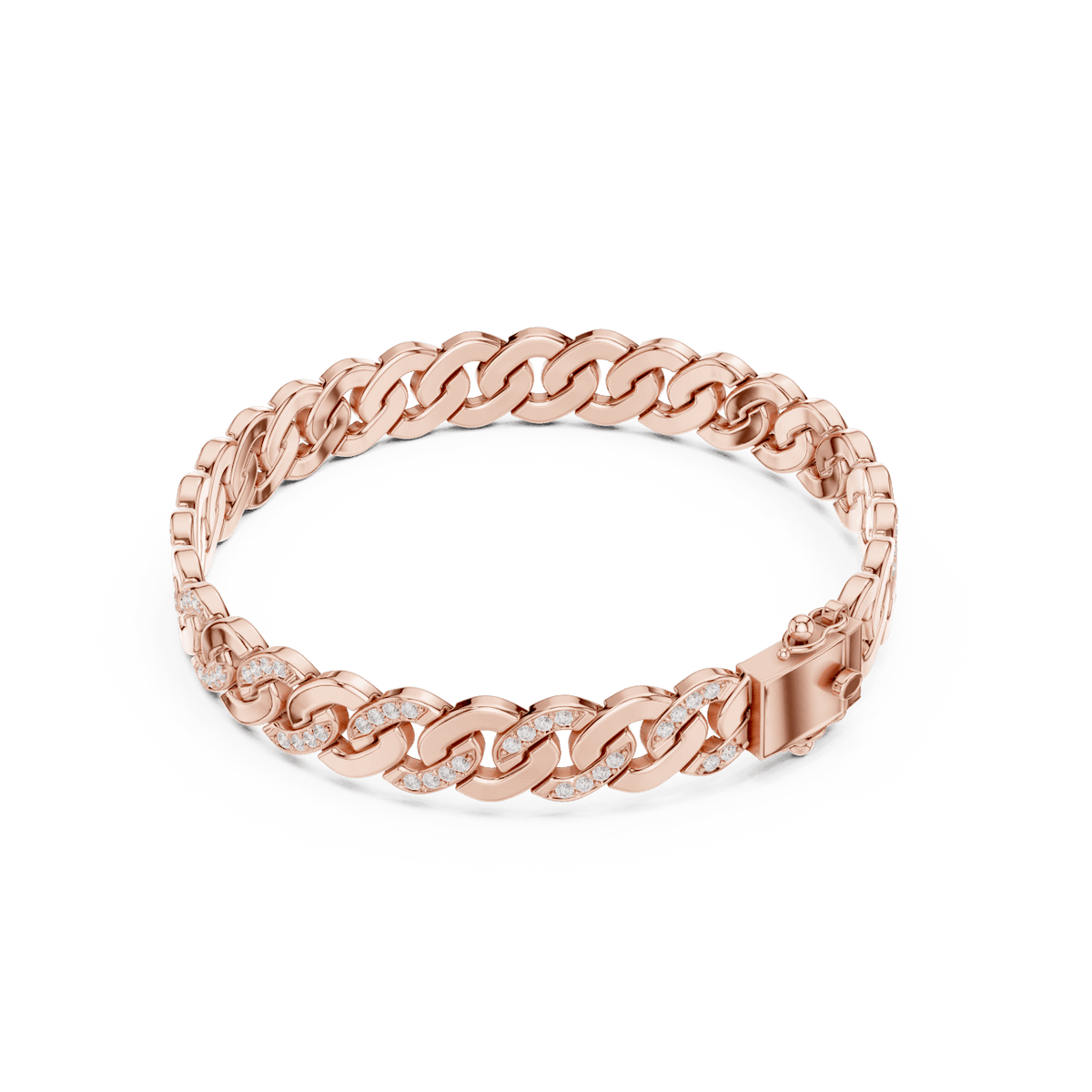 Diamond Cuban link chain bracelet featuring polished interlocking links with sparkling stone accents and a secure box clasp by Orova Jewels.