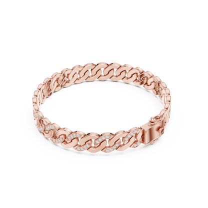 Diamond Cuban link chain bracelet featuring polished interlocking links with sparkling stone accents and a secure box clasp by Orova Jewels.