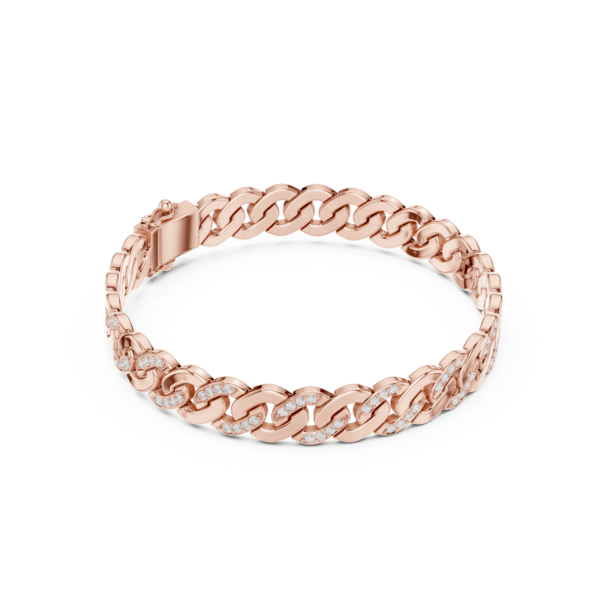 Diamond Cuban link chain bracelet featuring polished interlocking links with sparkling stone accents and a secure box clasp by Orova Jewels.
