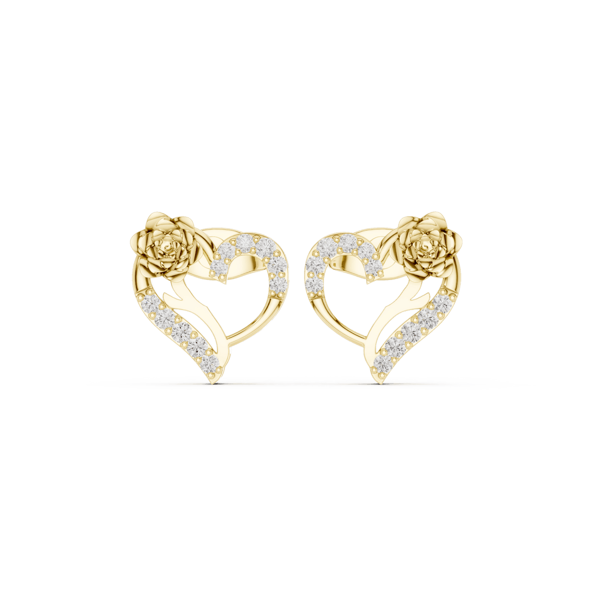 Heart diamond stud earrings featuring an elegant open-heart design with sparkling stone accents and secure push-back closures by Orova Jewels.