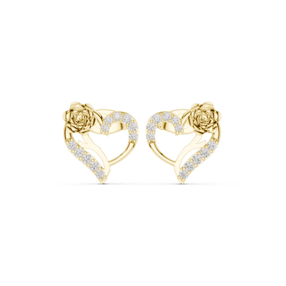 Heart diamond stud earrings featuring an elegant open-heart design with sparkling stone accents and secure push-back closures by Orova Jewels.