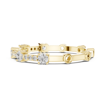 Shared Prong Diamond Eternity Band featuring brilliant round diamonds in a polished half eternity shared-prong setting by Orova Jewels.