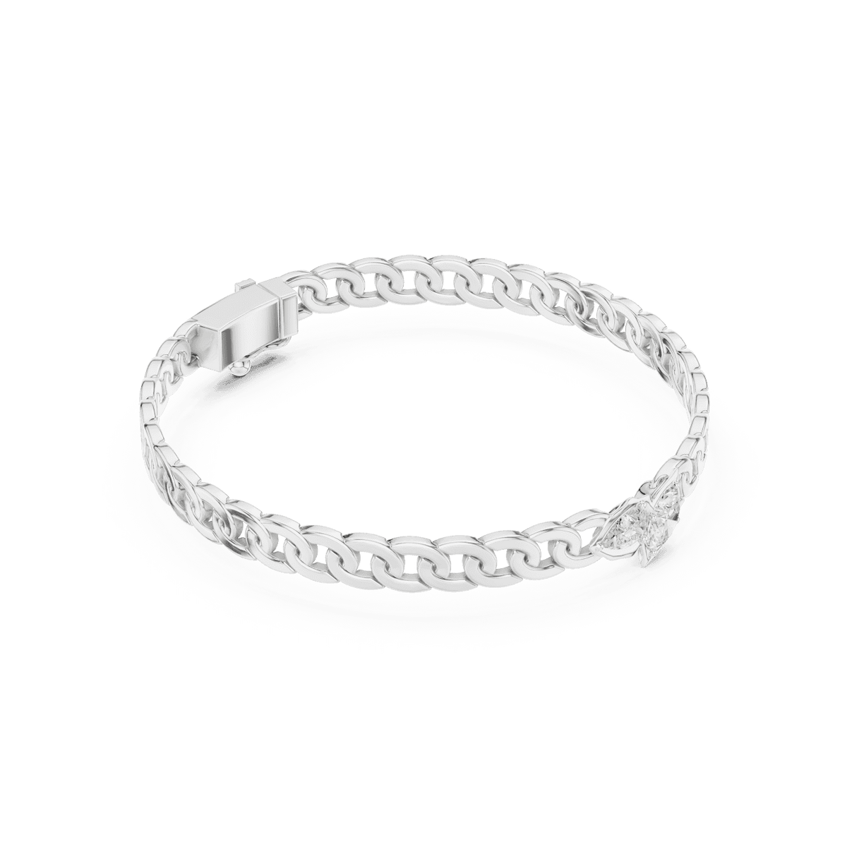Butterfly diamond chain bracelet featuring polished interlocking links and a sparkling butterfly centerpiece by Orova Jewels.