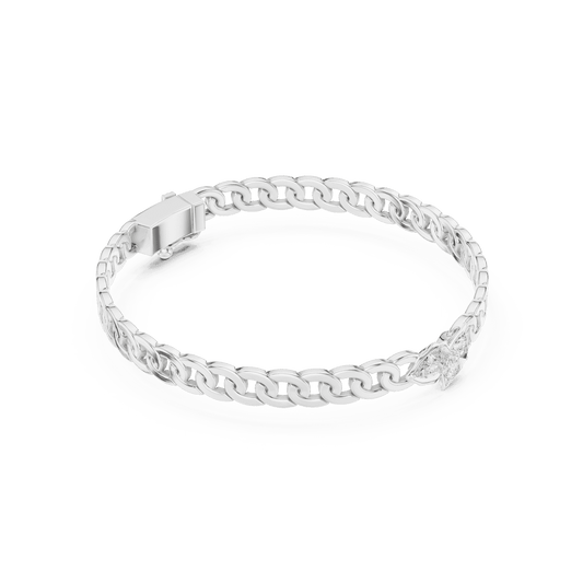 Butterfly diamond chain bracelet featuring polished interlocking links and a sparkling butterfly centerpiece by Orova Jewels.