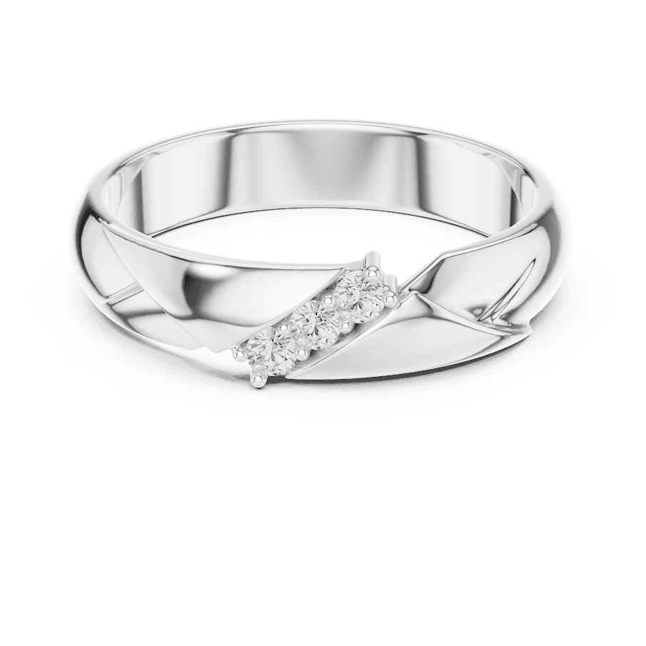 Modern curved diamond accent ring featuring a sleek polished band with a contemporary sweeping design and sparkling round diamonds by Orova Jewels.