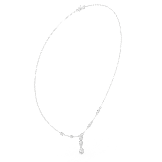 Elegant teardrop diamond pendant necklace with a delicate chain and sparkling accent stones by Orova Jewels.