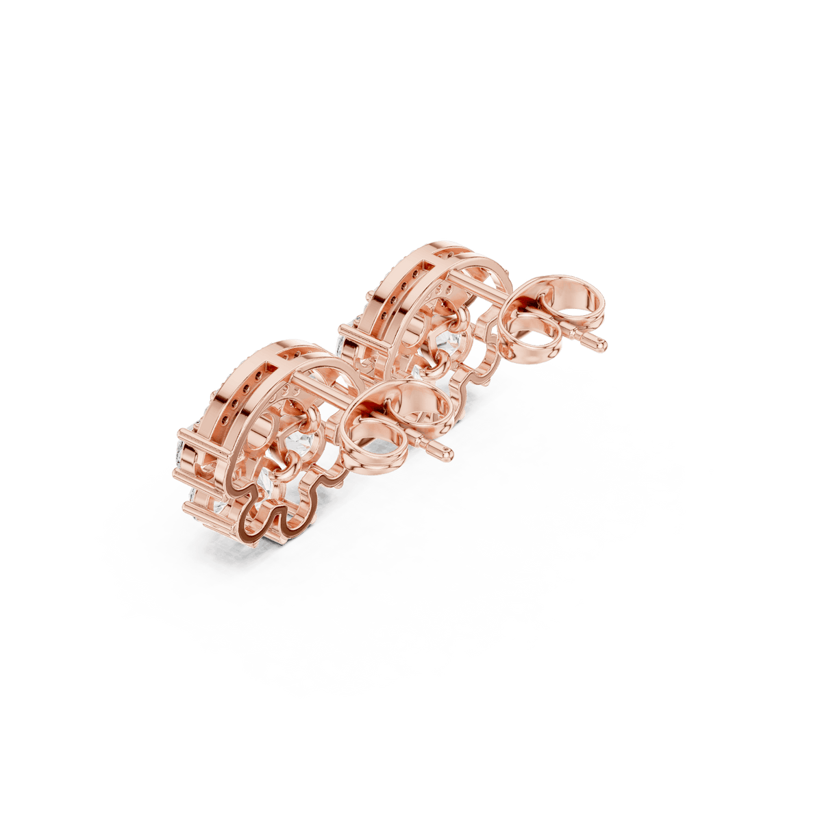 Baguette and round diamond cluster stud earrings featuring a modern geometric design with brilliant sparkling stones by Orova Jewels.