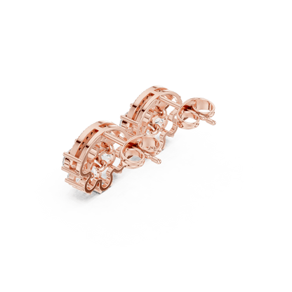 Baguette and round diamond cluster stud earrings featuring a modern geometric design with brilliant sparkling stones by Orova Jewels.