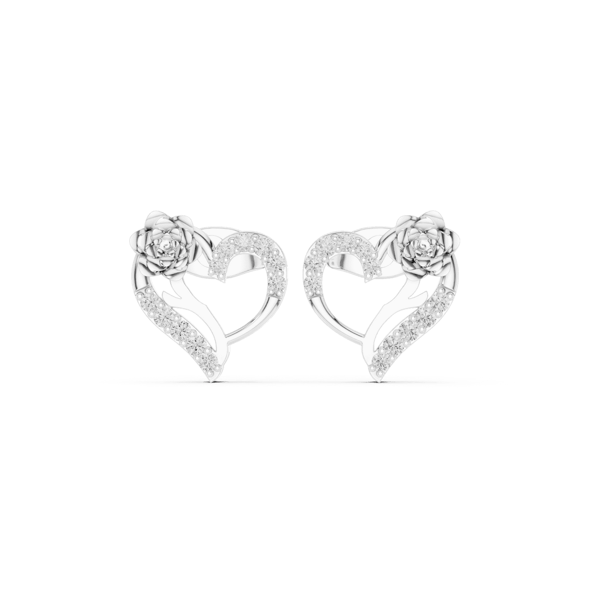 Heart diamond stud earrings featuring an elegant open-heart design with sparkling stone accents and secure push-back closures by Orova Jewels.