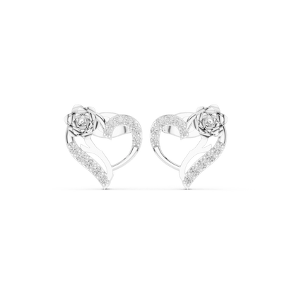 Heart diamond stud earrings featuring an elegant open-heart design with sparkling stone accents and secure push-back closures by Orova Jewels.