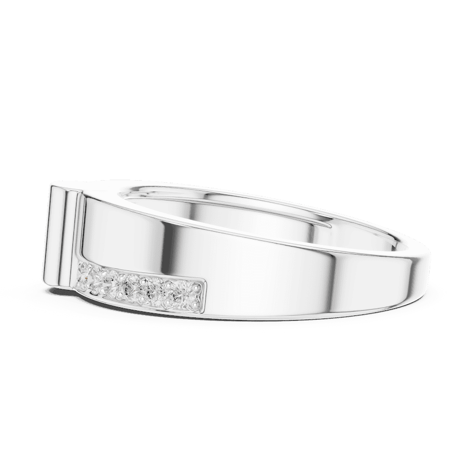 Modern channel-set diamond band ring with a sleek polished finish and sparkling accent stones by Orova Jewels.