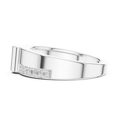 Modern channel-set diamond band ring with a sleek polished finish and sparkling accent stones by Orova Jewels.
