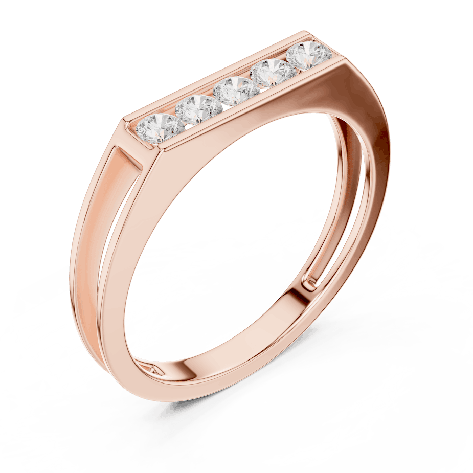 Modern bar diamond band ring featuring a sleek polished band with a horizontal row of brilliant round diamonds by Orova Jewels.