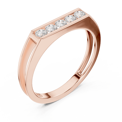 Modern bar diamond band ring featuring a sleek polished band with a horizontal row of brilliant round diamonds by Orova Jewels.
