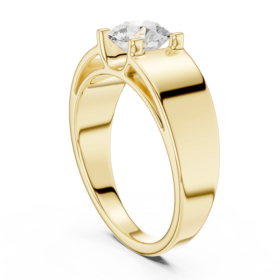 Classic solitaire diamond engagement ring featuring a brilliant round-cut stone in a four-prong setting with a sleek polished band by Orova Jewels.