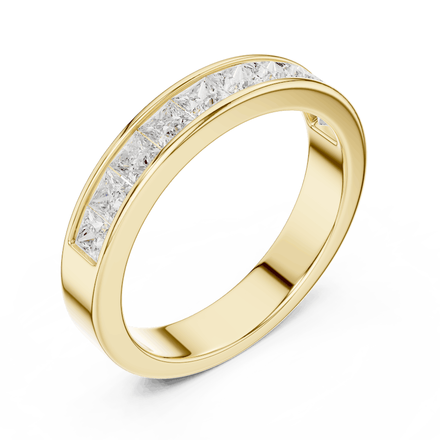 Princess Cut Diamond Channel Band Ring featuring a row of channel-set princess-cut diamonds on a polished band by Orova Jewels.