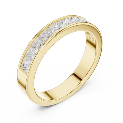 Princess Cut Diamond Channel Band Ring featuring a row of channel-set princess-cut diamonds on a polished band by Orova Jewels.