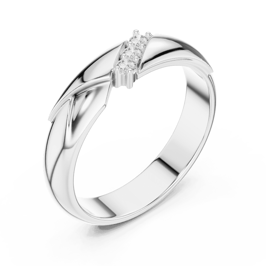 Modern curved diamond accent ring featuring a sleek polished band with a contemporary sweeping design and sparkling round diamonds by Orova Jewels.