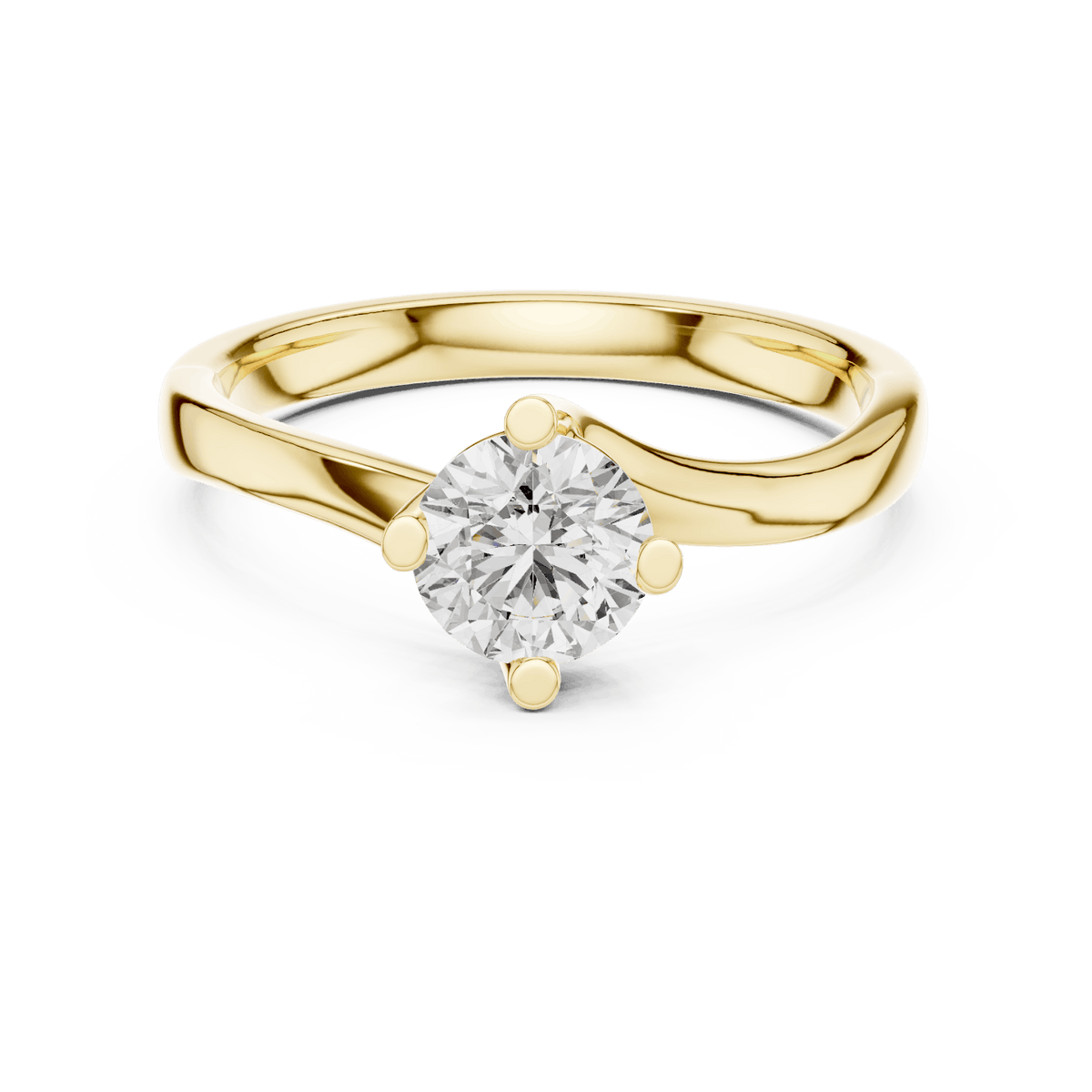 Twisted solitaire diamond engagement ring featuring a round-cut center stone in a four-prong setting with a sleek sculpted twisted band by Orova Jewels.