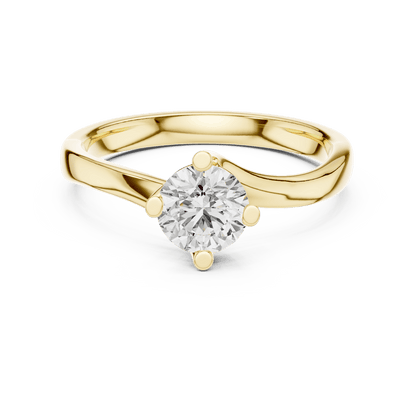 Twisted solitaire diamond engagement ring featuring a round-cut center stone in a four-prong setting with a sleek sculpted twisted band by Orova Jewels.