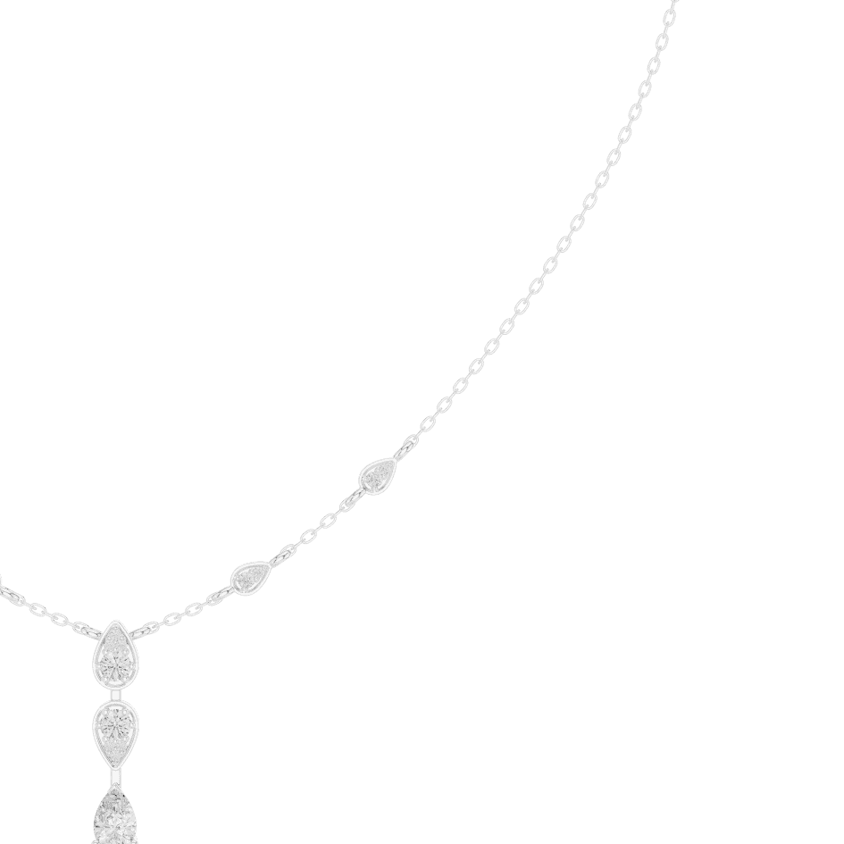 Elegant teardrop diamond pendant necklace with a delicate chain and sparkling accent stones by Orova Jewels.