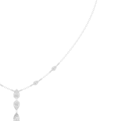 Elegant teardrop diamond pendant necklace with a delicate chain and sparkling accent stones by Orova Jewels.