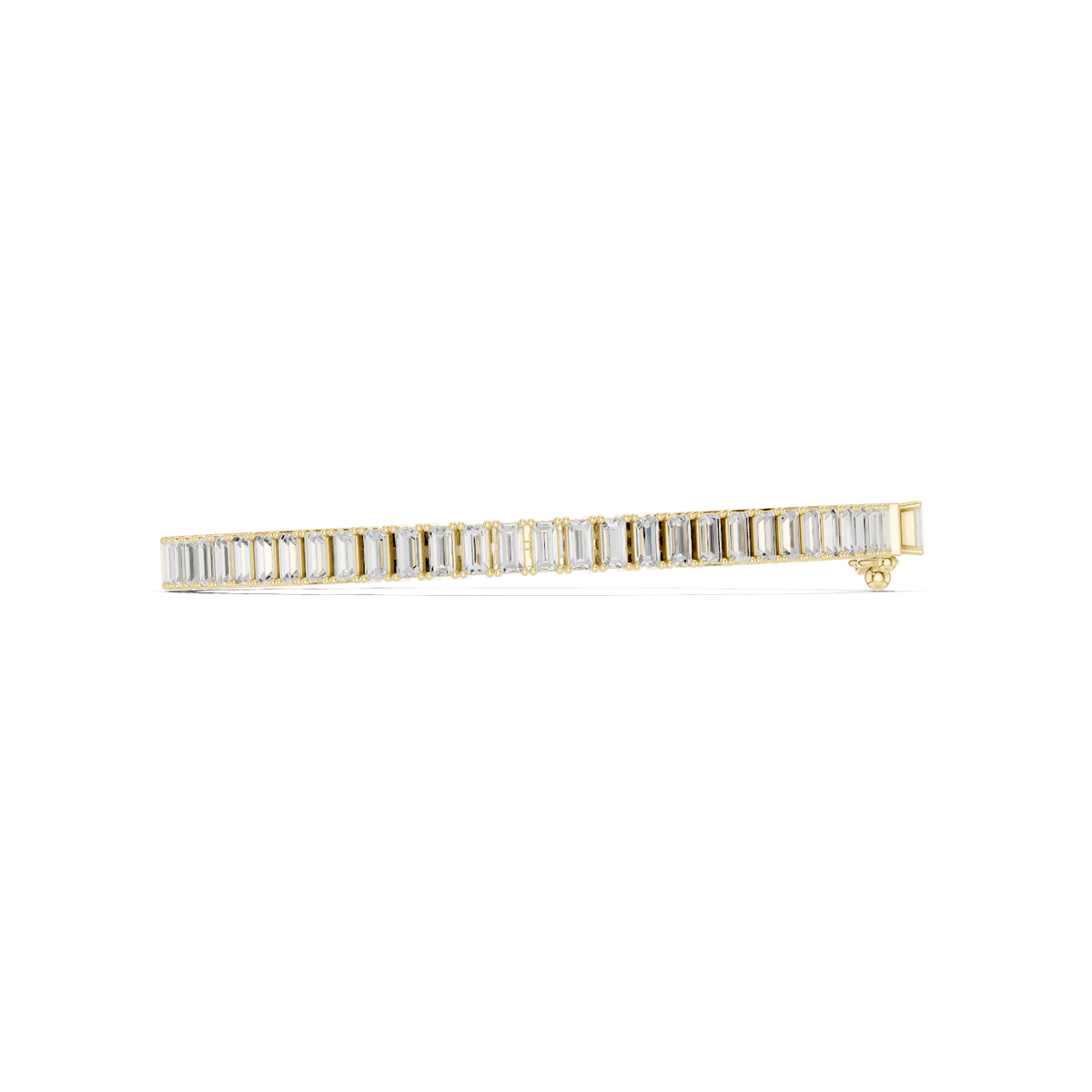 Emerald-cut diamond tennis bracelet featuring a continuous row of sparkling rectangular stones with a secure box clasp by Orova Jewels.