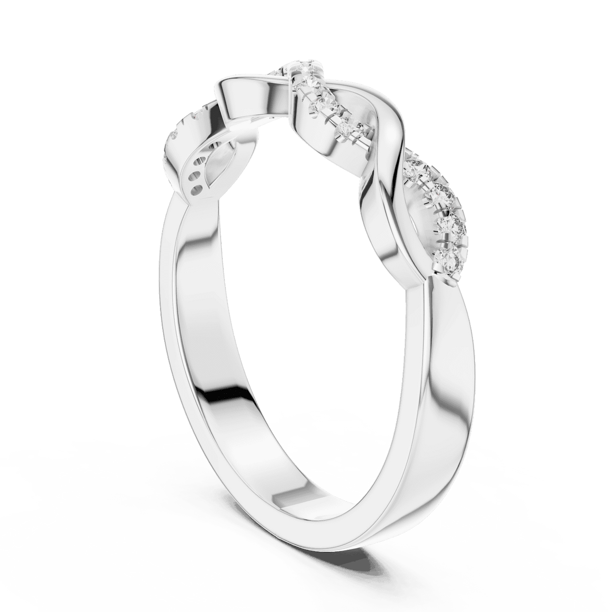 Twisted Diamond Wave Band Ring featuring an elegant crossover wave design with sparkling round stone accents and a polished finish by Orova Jewels.