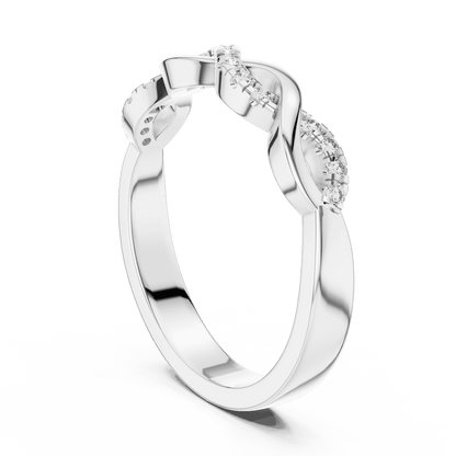 Twisted Diamond Wave Band Ring featuring an elegant crossover wave design with sparkling round stone accents and a polished finish by Orova Jewels.