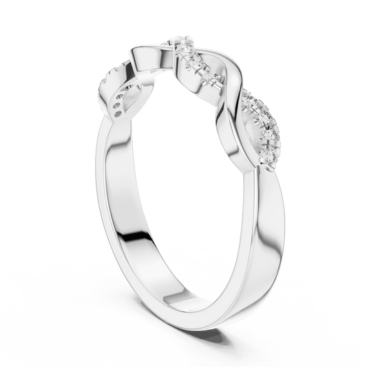 Twisted Diamond Wave Band Ring featuring an elegant crossover wave design with sparkling round stone accents and a polished finish by Orova Jewels.