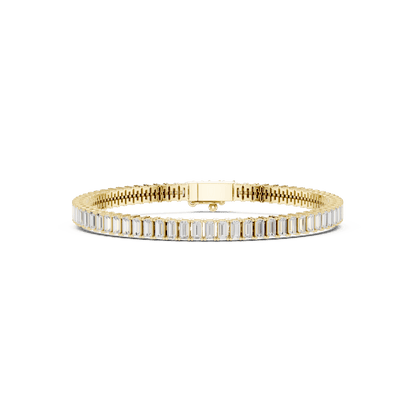 Emerald-cut diamond tennis bracelet featuring a continuous row of sparkling rectangular stones with a secure box clasp by Orova Jewels.