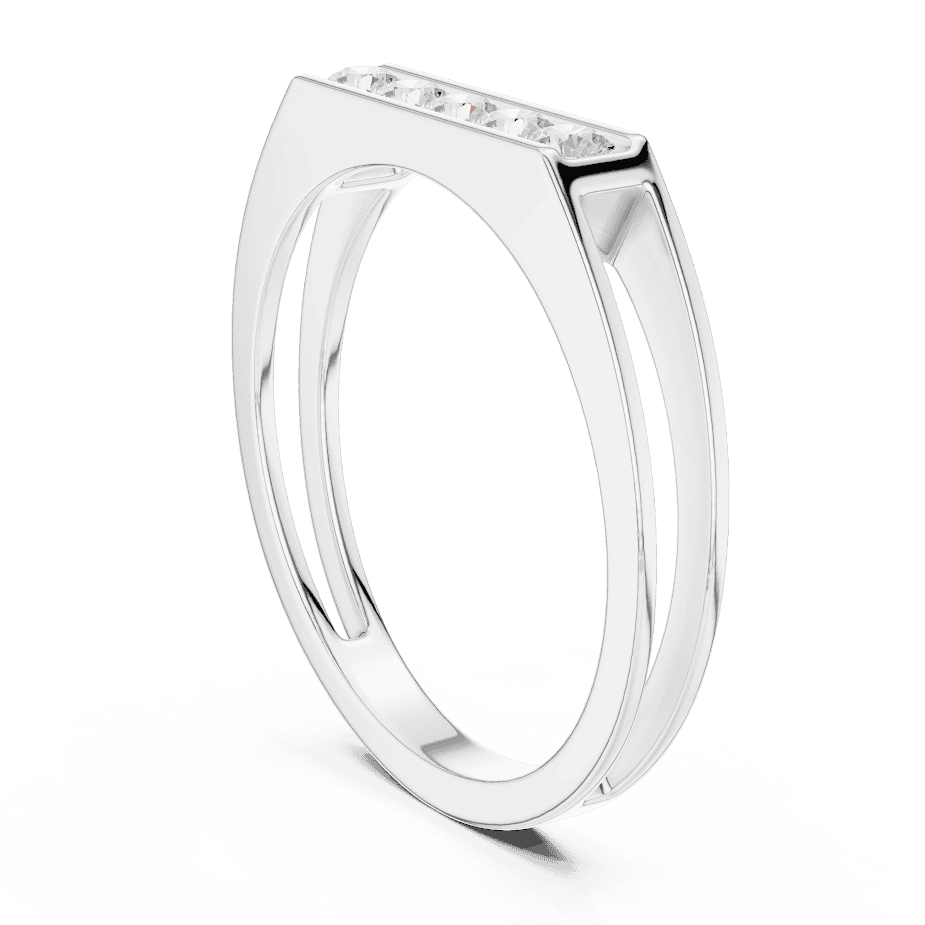 Modern bar diamond band ring featuring a sleek polished band with a horizontal row of brilliant round diamonds by Orova Jewels.
