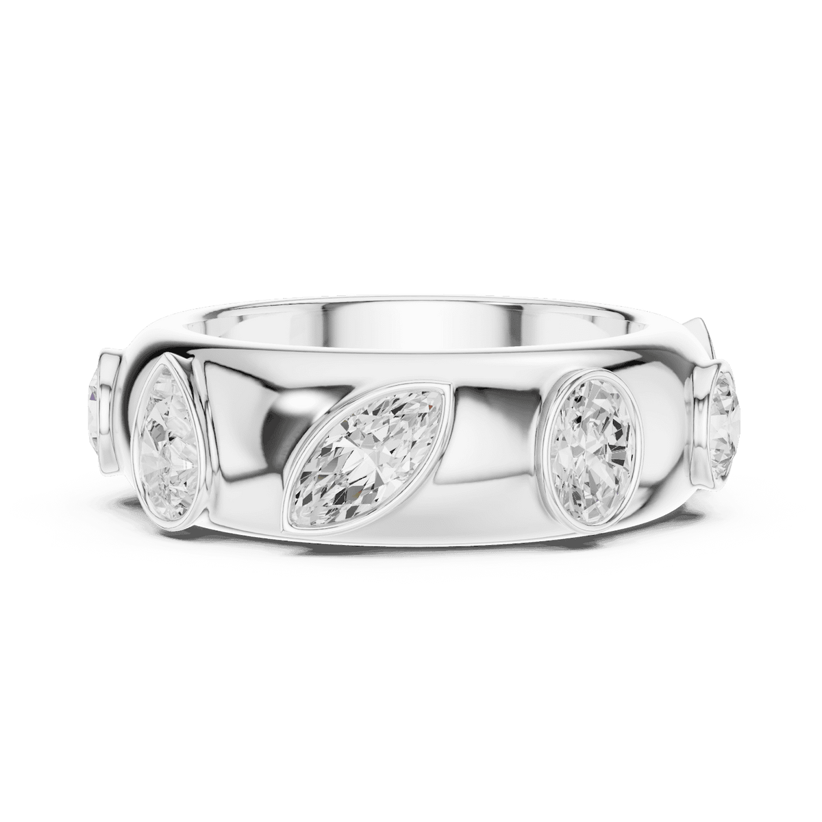 Marquise diamond eternity band ring featuring alternating marquise and round brilliant stones on a polished band by Orova Jewels.