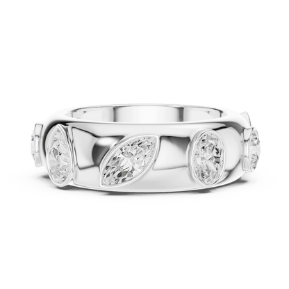 Marquise diamond eternity band ring featuring alternating marquise and round brilliant stones on a polished band by Orova Jewels.