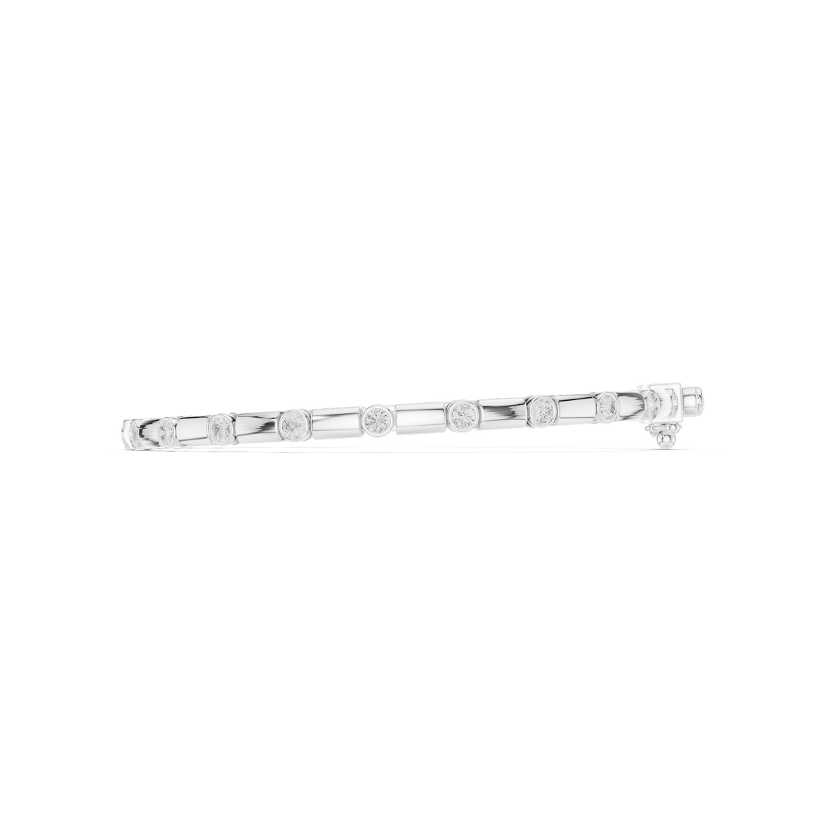 Bezel and baguette diamond tennis bracelet featuring alternating round bezel-set stones and polished baguette links by Orova Jewels.