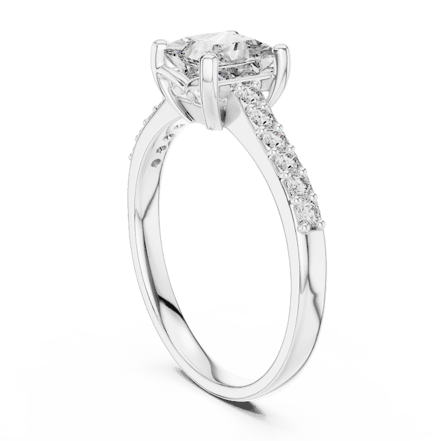 Classic pavé solitaire diamond engagement ring featuring a round-cut center stone in a four-prong setting with a sparkling pavé diamond band by Orova Jewels.