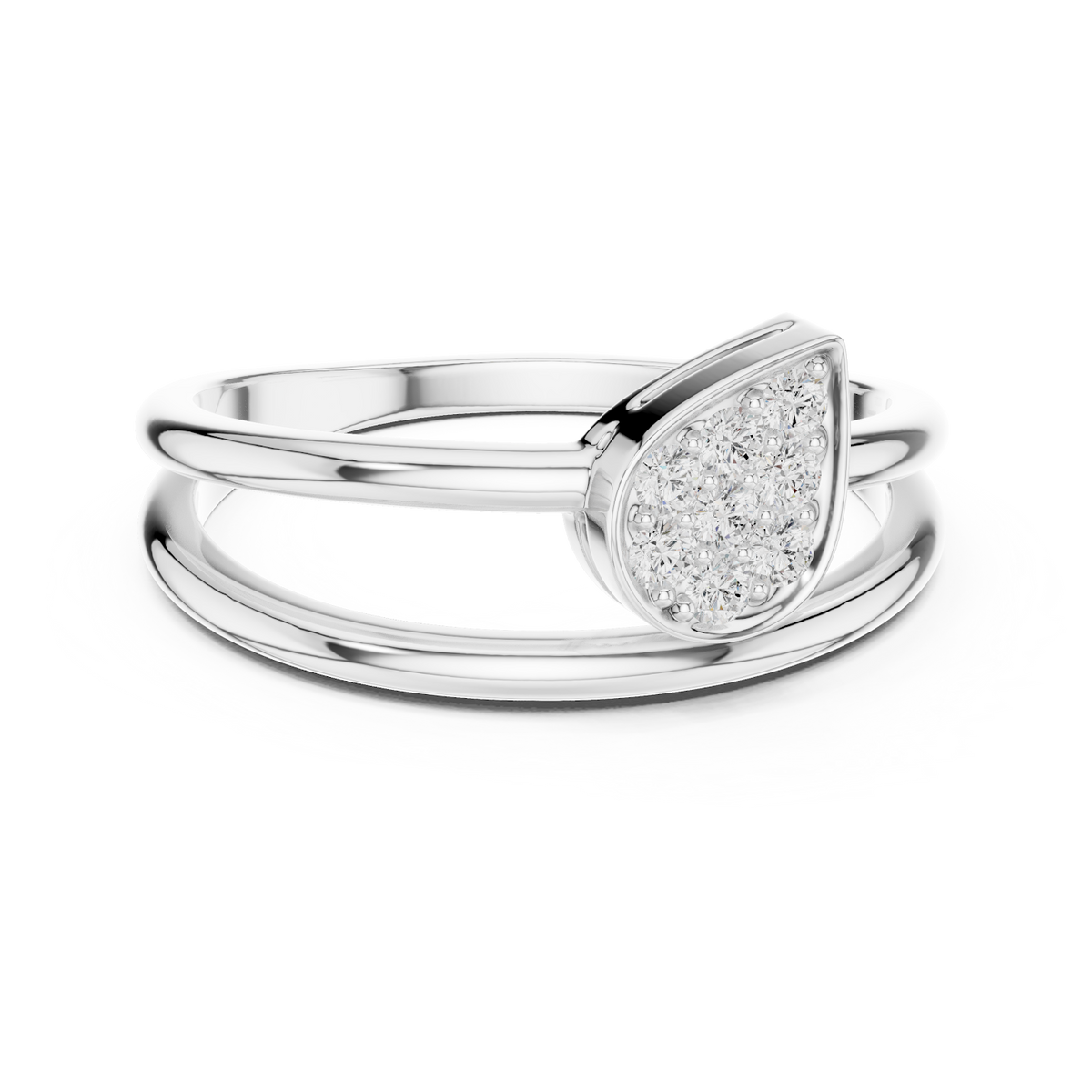 Marquise Cluster Diamond Ring featuring a marquise-shaped cluster of round diamonds on a sleek split-style polished band by Orova Jewels.