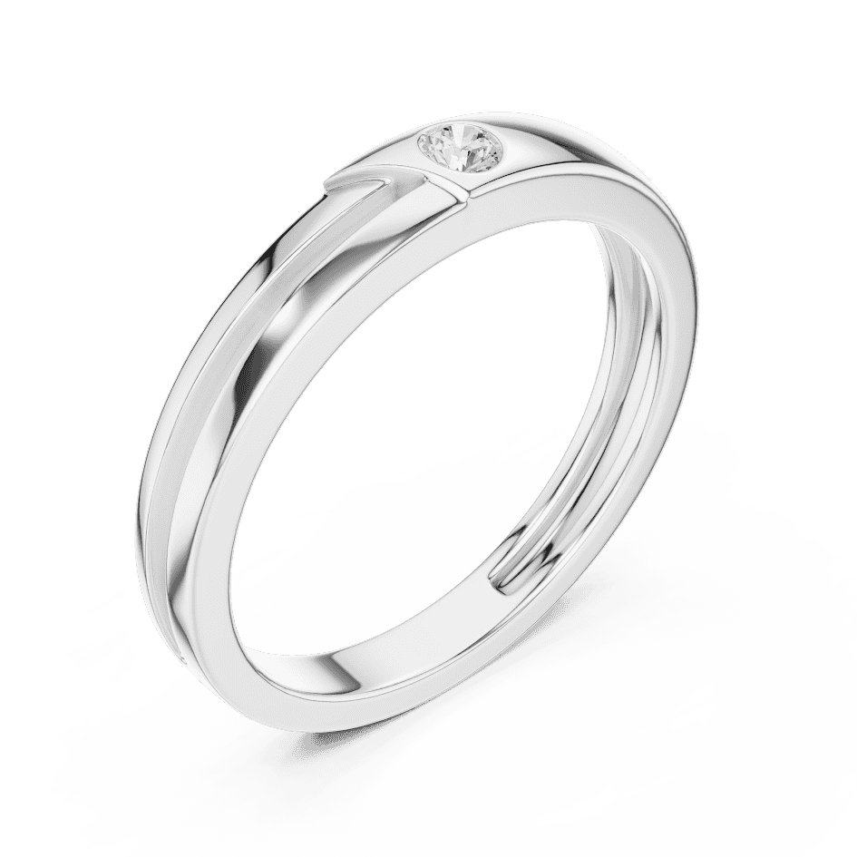 Minimalist solitaire diamond band ring with a sleek polished design and a single sparkling stone by Orova Jewels.