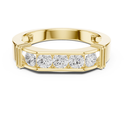 Contemporary channel-set diamond ring featuring brilliant round stones on a sleek polished band by Orova Jewels.