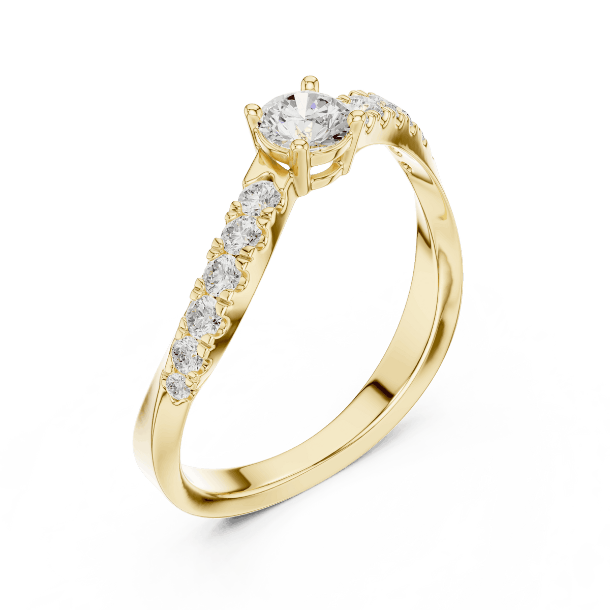 Classic solitaire diamond ring featuring a brilliant round-cut center stone with a sparkling pavé-set band and polished finish by Orova Jewels