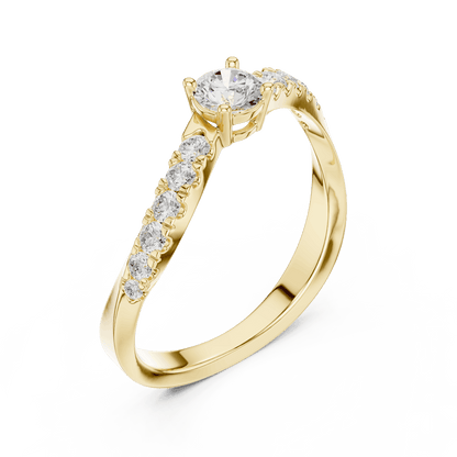 Classic solitaire diamond ring featuring a brilliant round-cut center stone with a sparkling pavé-set band and polished finish by Orova Jewels