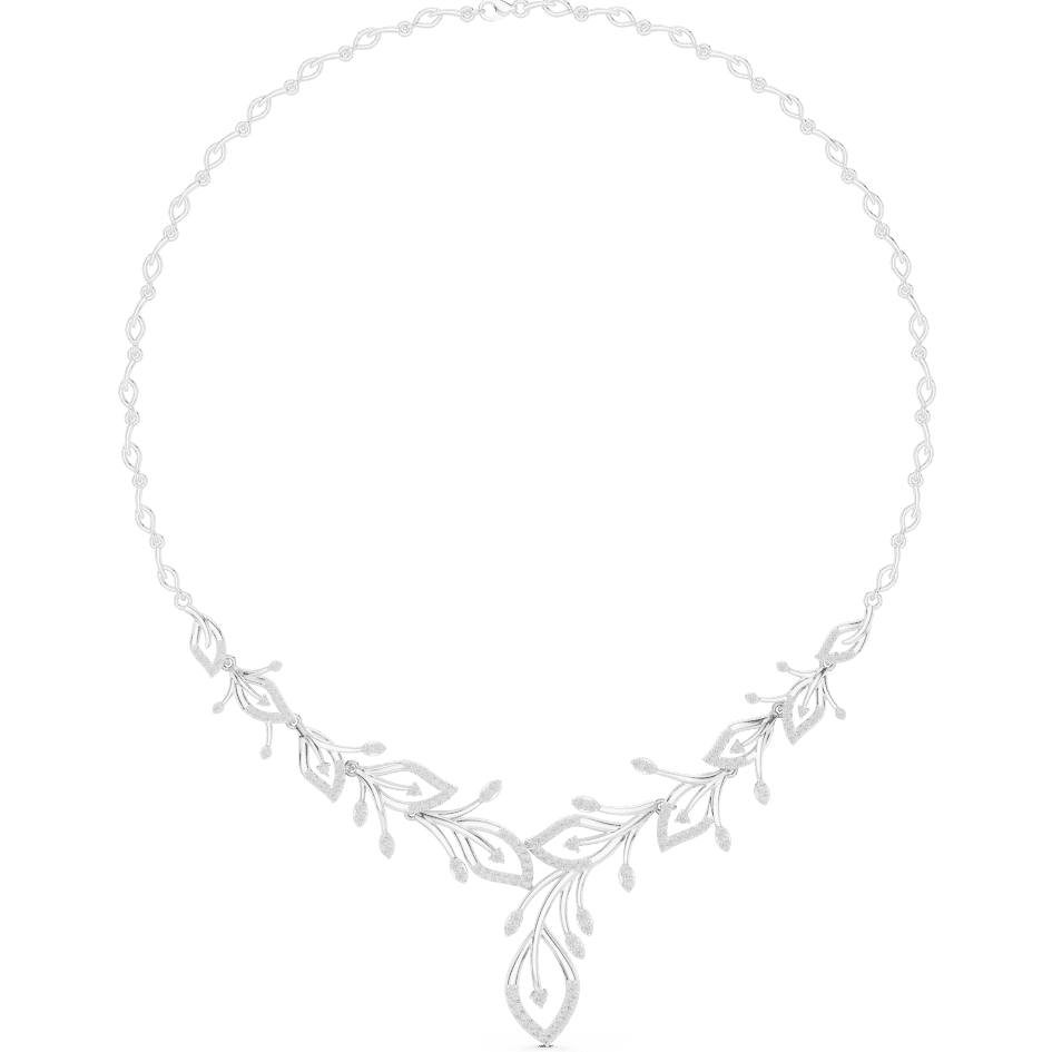 Nature-inspired yellow gold leaf necklace with an elegant vine design and sparkling stone accents by Orova Jewels.