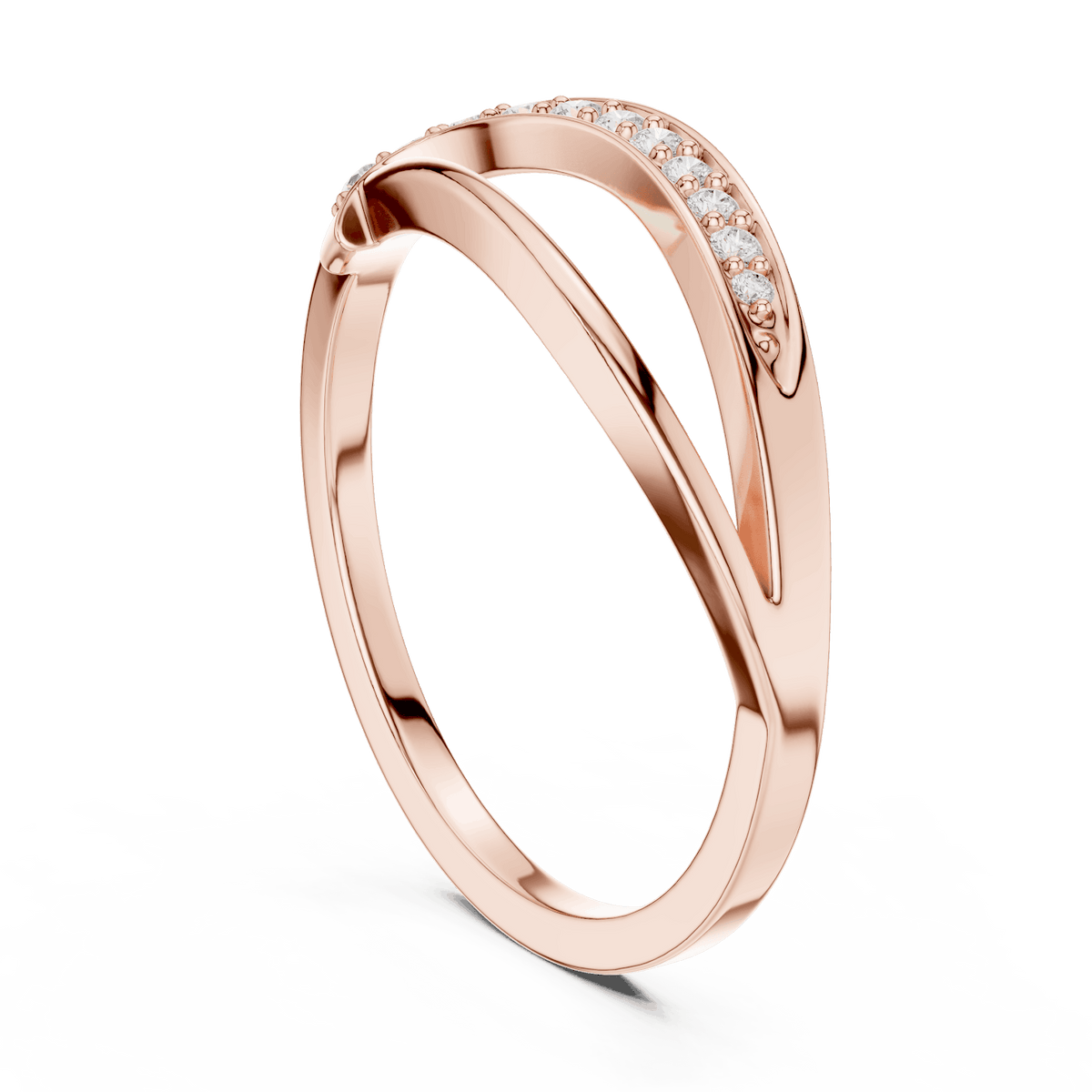 Twisted Pavé Diamond Band Ring featuring a graceful crossover design with sparkling pavé-set diamond accents and a polished finish by Orova Jewels.