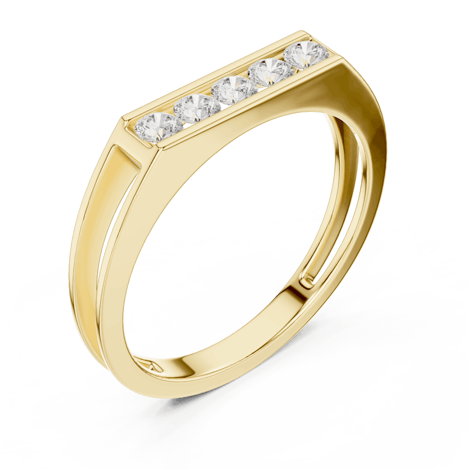 Modern bar diamond band ring featuring a sleek polished band with a horizontal row of brilliant round diamonds by Orova Jewels.